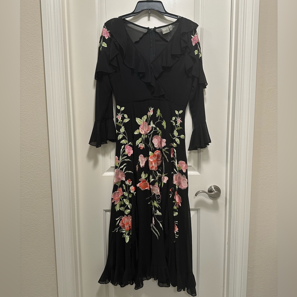 Black floral embroidered formal dress